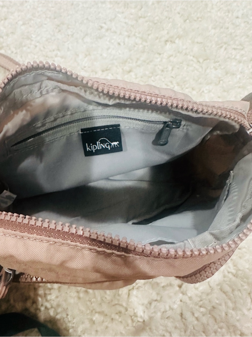 Genuine Kipling Albena Small Crossbody Bag - Dusty Taupe w/ keychain attached - Picture 8 of 9